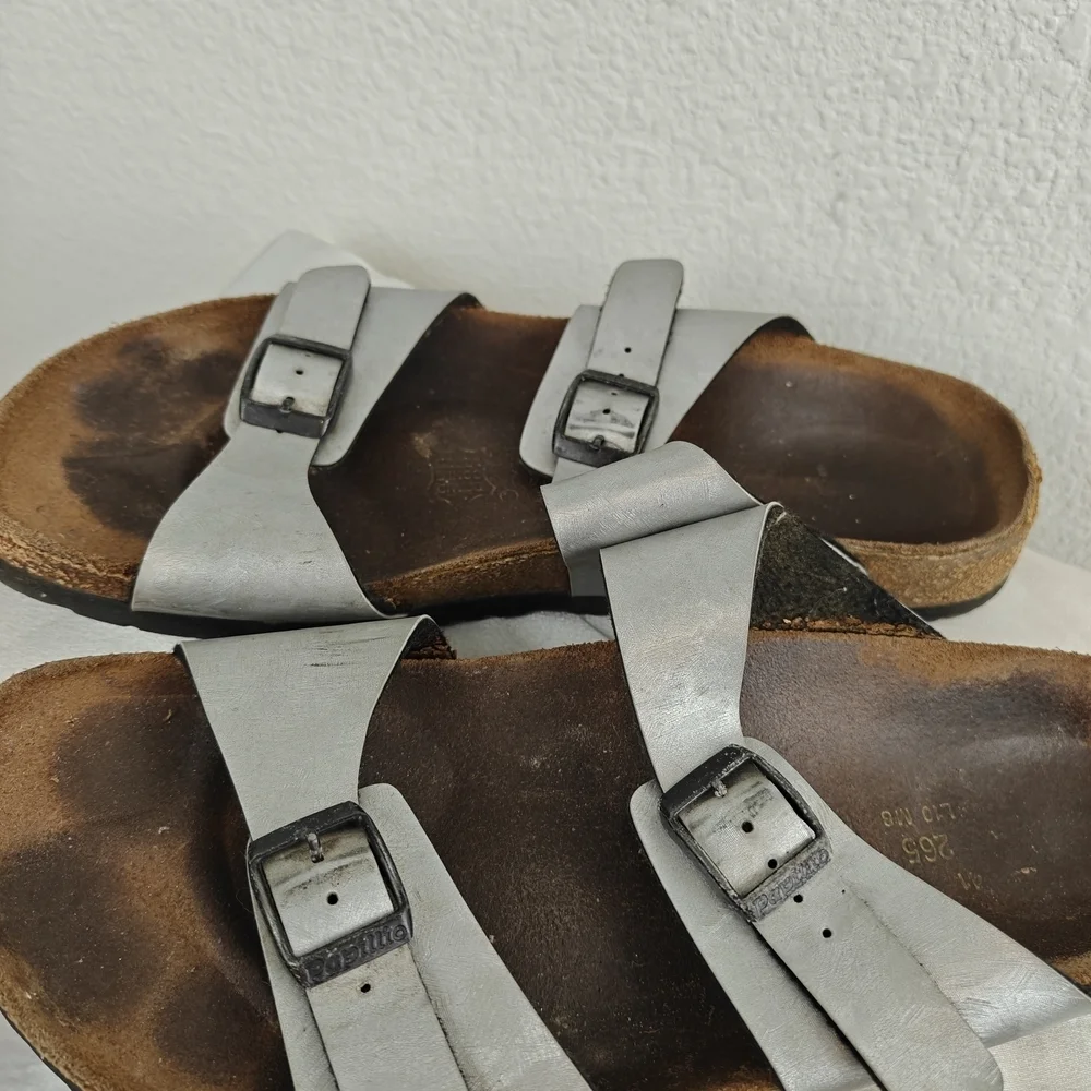 Birkenstock Silver Sandals Papillio Sydney Size 10 Women's Narrow - Picture 2 of 12